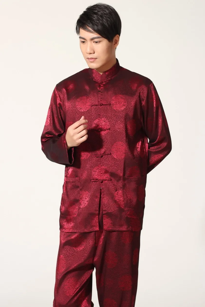 Shanghai Story/Весенний комплект одежды для мужчин, костюм кунг-фу, китайский костюм кунг-фу, красная рубашка+ штаны белого цвета, M0049-C