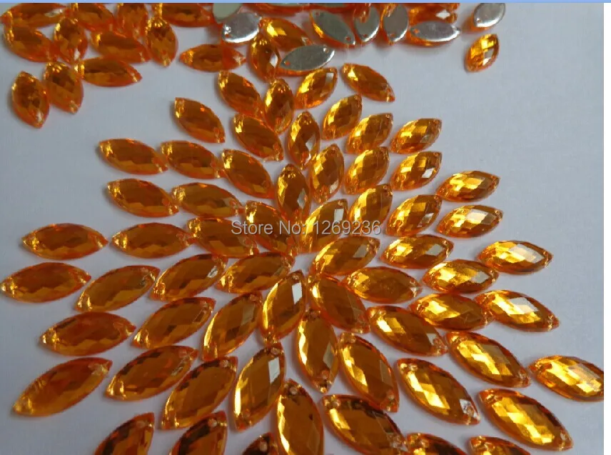 400 шт. 7*15 мм Золотой шить на Акриловые Кристалл Rhinestone Наветт Форма Flatback M016