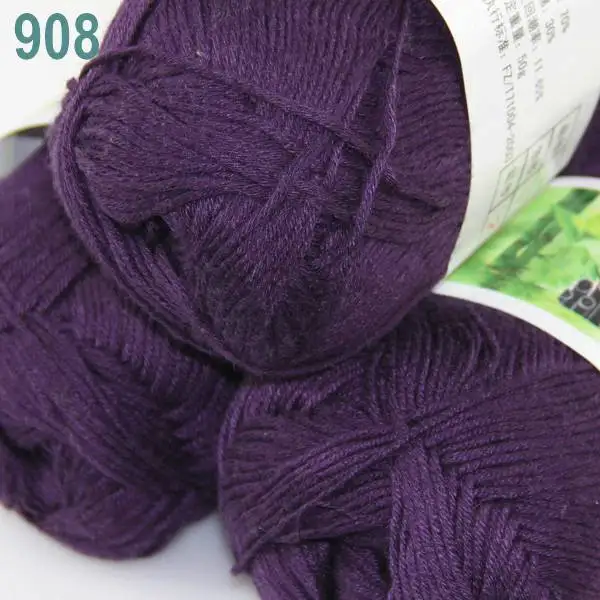 Лот из 3 Мотки Super Soft Натурального Бамбука Хлопок Вязание Пряжа Фиолетовый 908