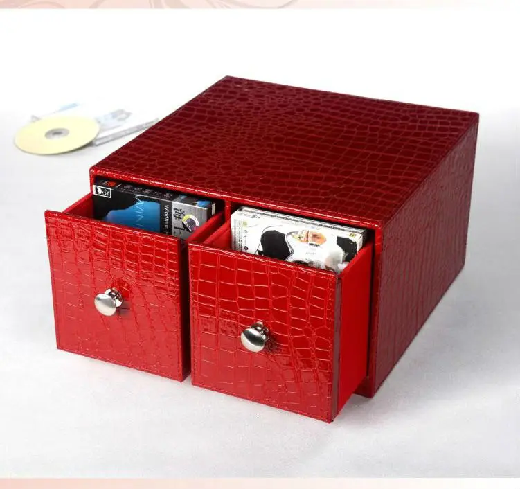 Горизонтальный домашний офис 2 ящика кожа стол CD/DVD разное контейнер для хранения случае держатель Организатор крокодиловый красный 226c