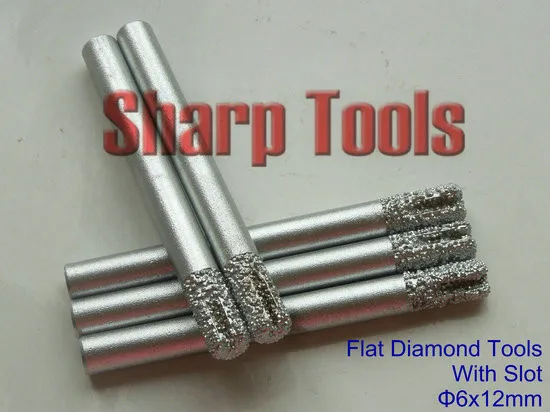 5pcs 6x12mm (with Slot) Flat End Diamond Marble Bit Stone Milling Cutter, Diamond Tools for Granite Cutting Carving from Factory