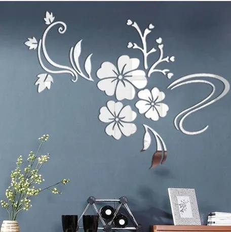 MEYA акриловые FlosFlower гибиски настенное зеркало Stciker, DIY 3D плавник растение-зеркало наклейка и фрески