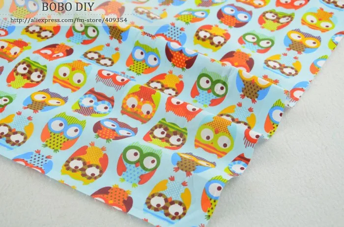 1 meter Blue Owl Cotton Fabric Bedding Sewing Cloth Quilting Fabric patchwork Home Textile Free Shipping 155cm width
