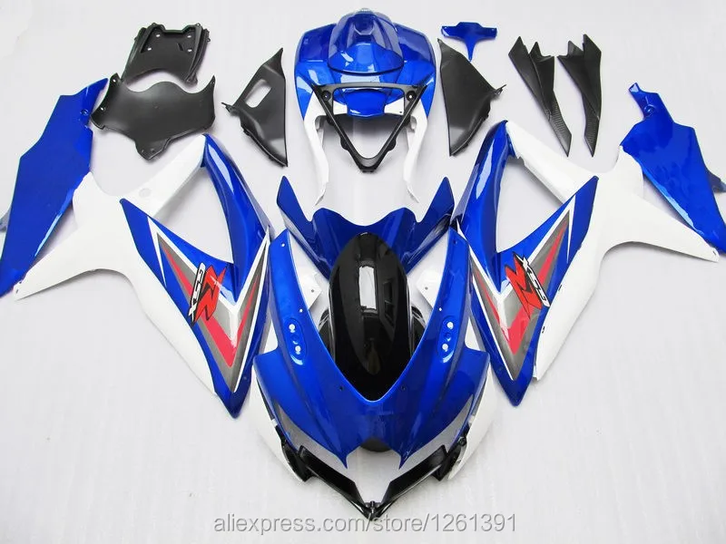 Литья под давлением для K8 08 09 10 SUZUKI GSX R750 GSX-R750 GSXR 750 комплект сине-белые k987 GSXR750 K8 2008 2009 2010 обтекатель