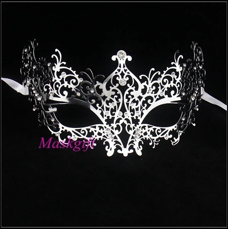 Серебристого металла Маски для век ручная работа Venetian Стиль Sexy Lady Silver лазерная резка Маскарад Маски для век с прозрачными Стразы ma005-sl