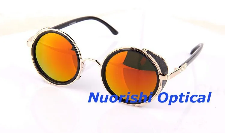 2817 Модные солнцезащитные очки в стиле ретро солнцезащитные очки круглой формы с кожаным чехлом и UV400 защиты Винтаж солнцезащитные очки