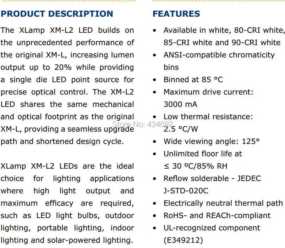 1-XlampXM-L2 Product Description