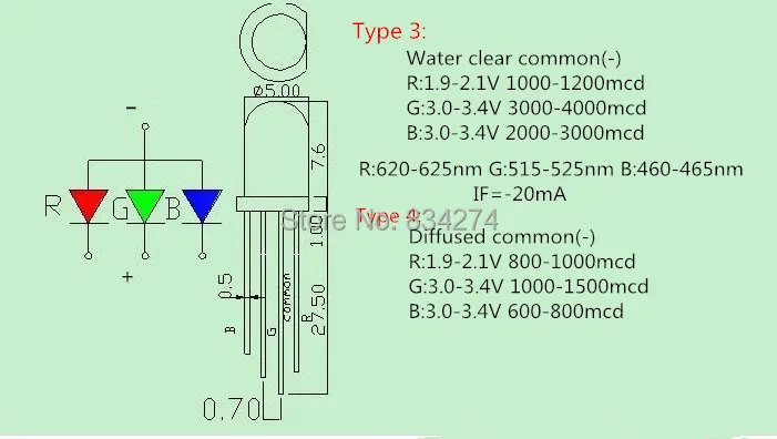 5 мм RGB LED диоды 4pins общий анод/катод с прозрачный/diffuesd
