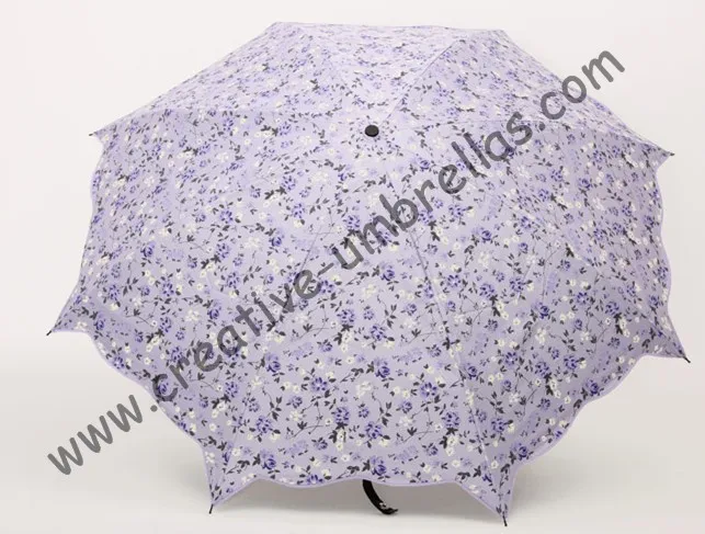 Зонтики листьев лотоса, 100% солнцезащитный крем, UPF> 50 +, ladies'parasol, с цветочным принтом, 210 т черный серебряное покрытие, Вишня зонтик, два раза
