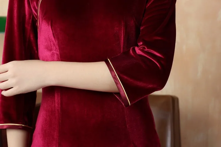 Шанхай история традиционное китайское Платье велюровое cheongsam платья Ципао китайское платье Чонг-сам китайское платье 5 цветов