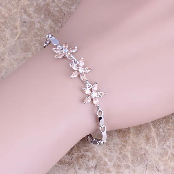 Коричневый Morganite стерлингового серебра 925 ссылка браслет-цепочка 7-8 дюймов для Для женщин s0291