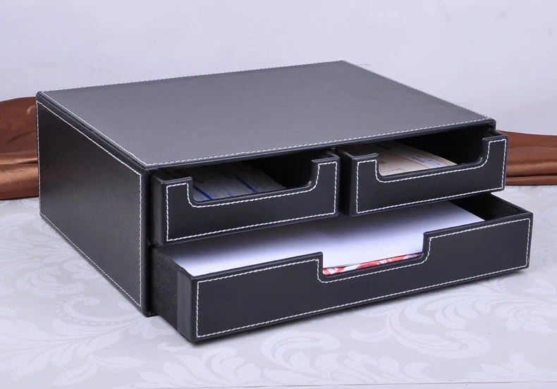 Двухслойный 3 ящика кожаный стол файл шкаф ящик для папок контейнер органайзер ящик для хранения черный 218A