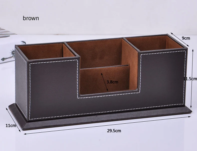 Деревянная конструкция кожаная поверхность стол многофункциональный канцелярский Органайзер с двойной ручкой карандаш держатель Коробка Чехол brown202B