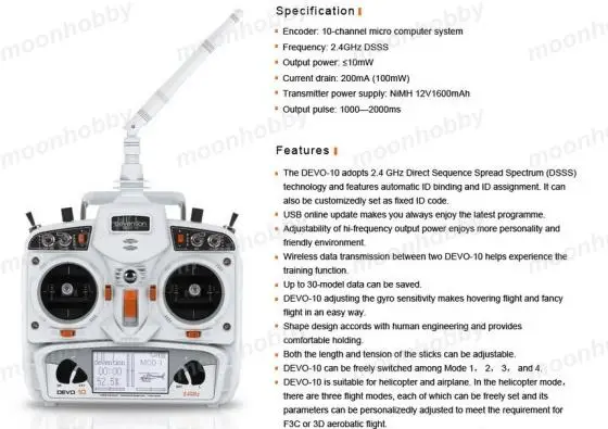 Devo 10 Белый 2,4 ГГц 10Ch Walkera Радио Walkera QR X350 PRO Запчасти с отслеживанием