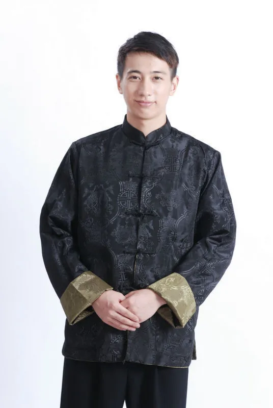 Шанхай история черный/зеленый цвет с длинными рукавами Тан костюм Китайская традиционная одежда Двусторонняя одежда мандарин воротник рубашка
