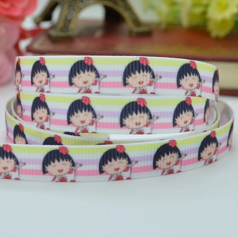 50Y duwes 3/" 9 мм Chibi Maruko Chan печатных полушерстяной лентой, hairbow DIY ручной одежды материалы оптом OEM