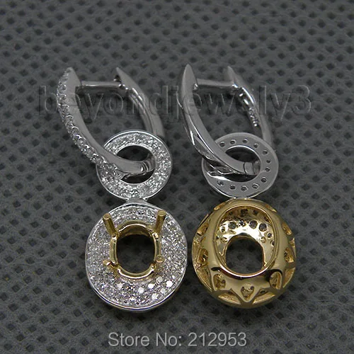 Овальные 5x7 мм 14Kt двухцветные золотые серьги 0.85Ct алмазные серьги с полукреплением