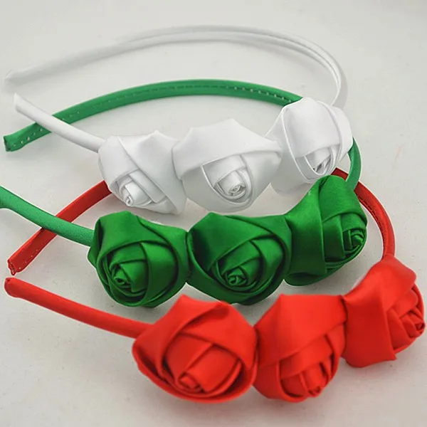 Порядок Trail Рождественский тройной Атласные Розы Hairband DIY Мини розетки Атласная покрыты оголовье аксессуары для волос 30 шт./лот