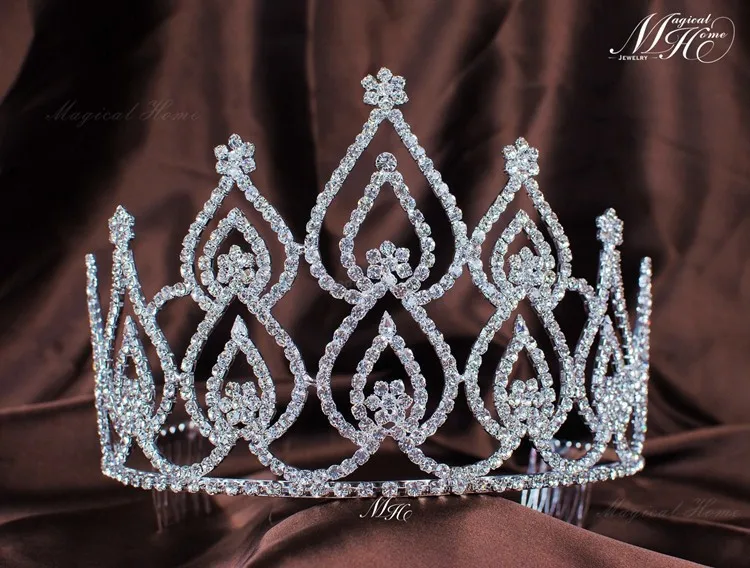Красота Pageant тиара с гребень для волос прозрачные стразы Корона Diamante свадебный головной убор невесты костюмы для Для женщин