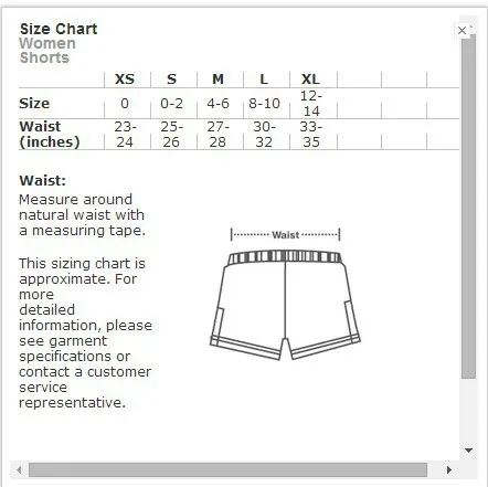 American Apparel Disco Shorts Size Chart