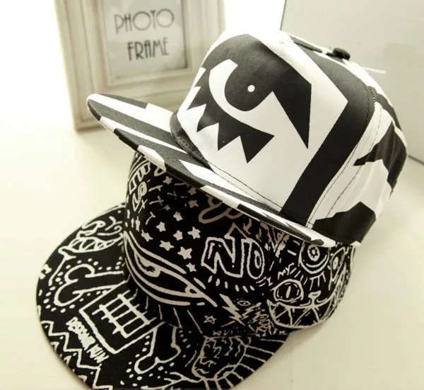 Новая мода унисекс Snapbacks черный, белый цвет граффити средства ухода для век личность хип хоп кепки повседневное Бейсбол кепки Солнцезащитная шляпа