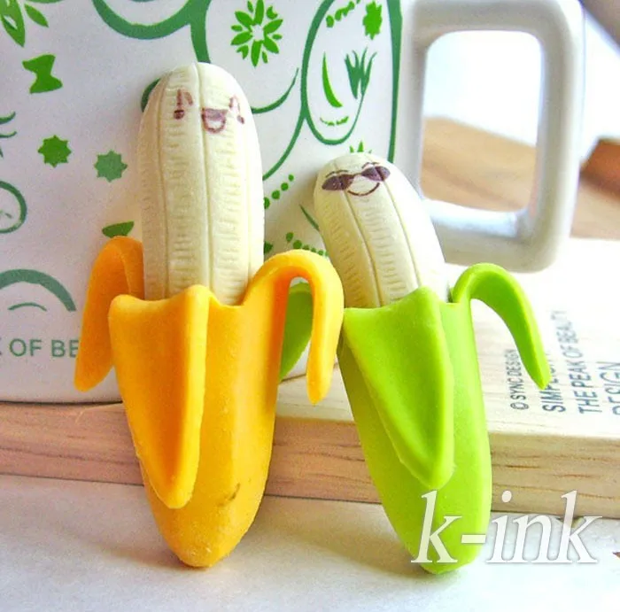 48 шт./лот, милые, миленькие в японском стиле(«Каваий» банановый ластик, мультфильм, фрукт банан резиновые ластик для детей, vivid банан, не употреблять в пищу