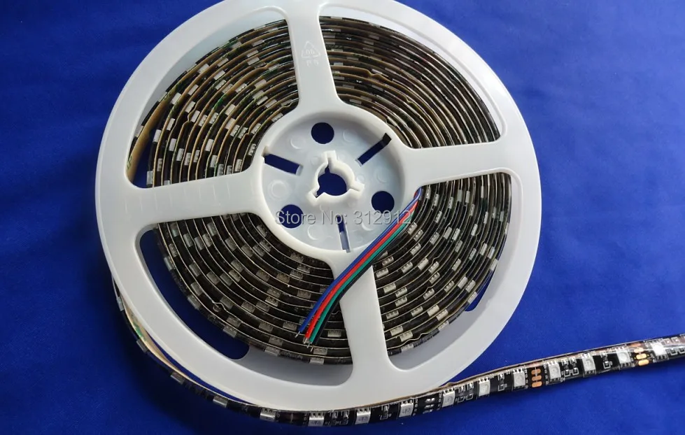 Черный pcb светодиодные полосы 5050 SMD 12 В гибкий свет 60LED/m, 5 м 300LED, белый, синий, зеленый, красный, желтый; RGB; водонепроницаемый в силиконовым