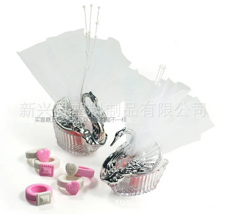 Новые Симпатичные Silver Swan Шоколад Box Свадебный упаковочные коробки конфет органзы Crystal Лук продукты Party 120 компл./лот