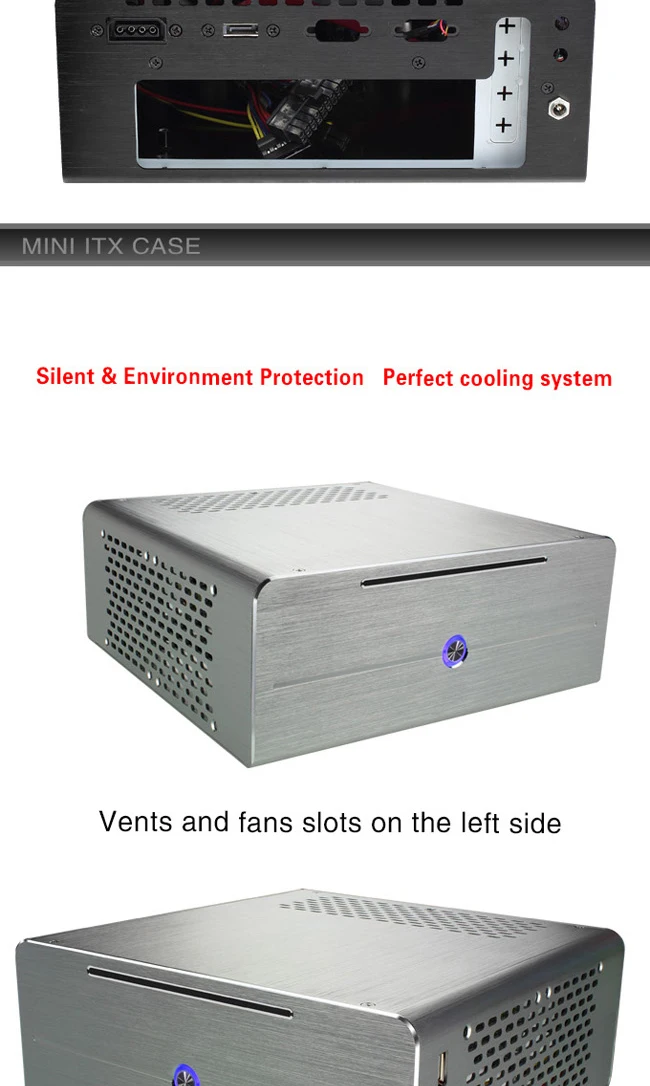 Realan Алюминиевый мини itx Настольный ПК чехол E-i7 с блоком питания, CD-ROM, слотами черный серебристый