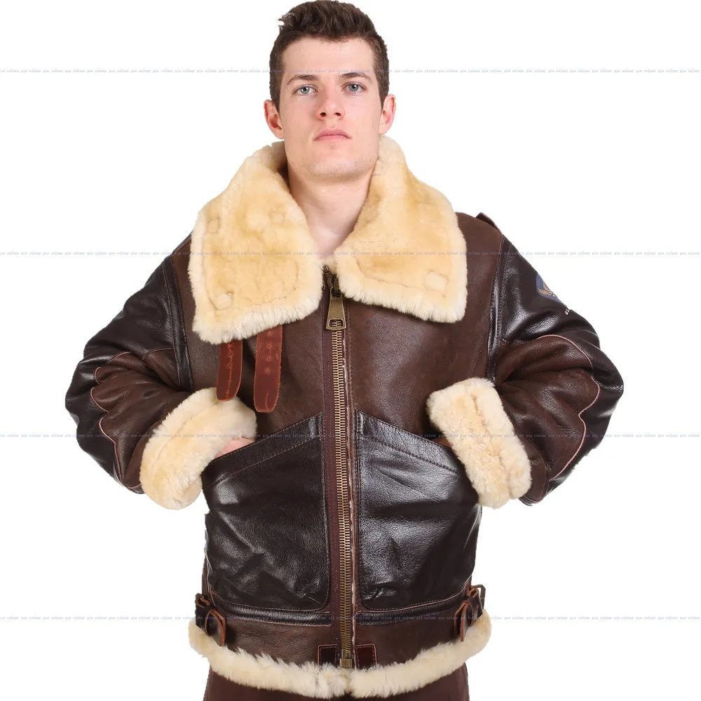 B3 овечья кожа куртка Бомбер мех пилот мир II Летающий авиация воздушный военный США Сила самый теплый Полярный пальто для мужчин и женщин