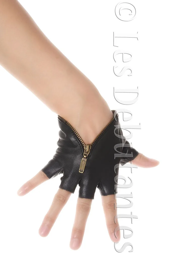 Женские кожаные перчатки без пальцев на молнии