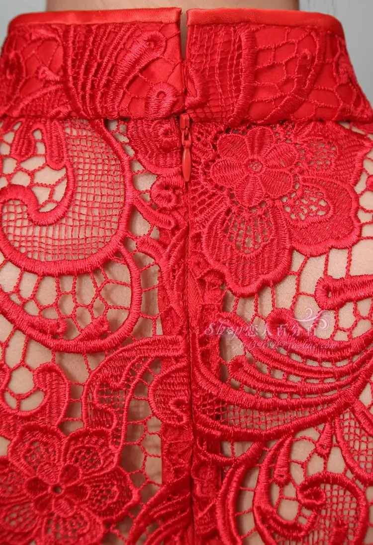Бесплатная доставка, вечерние платья cheongsam с цветочным рисунком, новинка 2015, Модные Винтажные Красные кружевные короткие платья подружки