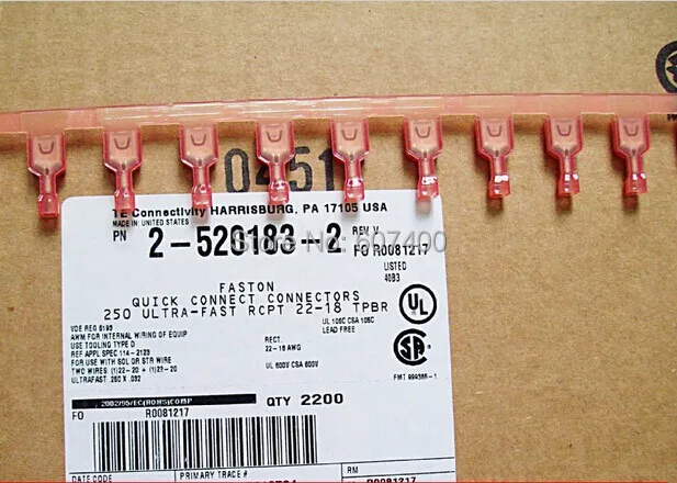 2-520183-2 СОЕД RECEPT БЫСТРО 18-22 AWG. 250 tyco терминалы te терминалы AMP зажимы соединителя новые и оригинальные детали