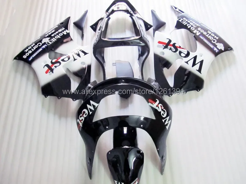 Hotlike Обтекатели West комплект для ухода за кожей KAWASAKI Ninja ZX-6R ZX 6R 636 ZX6R 98 99 ZX 6R 1998 1999 Набор для противоблокировочной тормозной системы черного и белого цвета