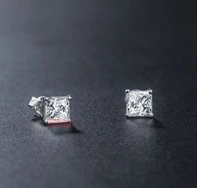 Потрясающе! Натуральный! 1 Ct синтетические большие квадратные серьги SONA камень, серьги-гвоздики из стерлингового серебра, модные свадебные серьги