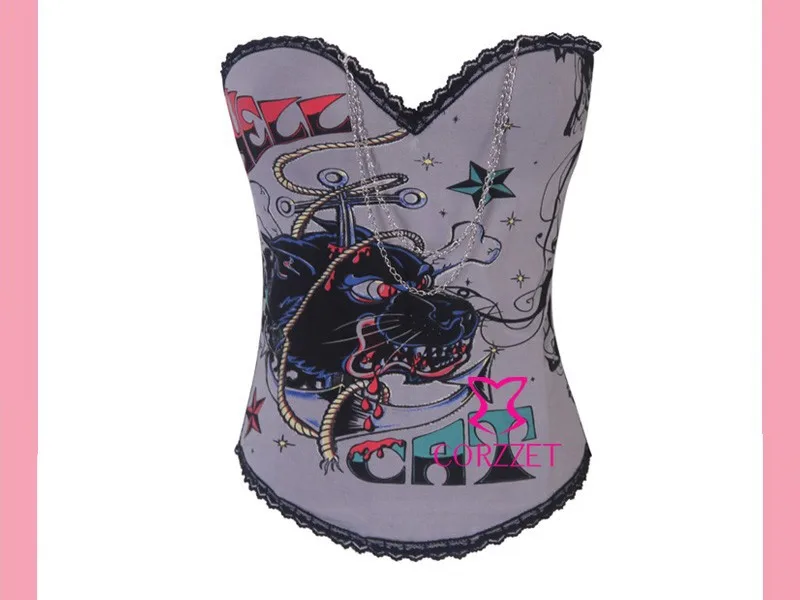 Горячее Тело Shaper Лев с животным принтом Для женщин Pin Up корсет бюстгальтер на бретельках Топы Бурлеск серый костей сексуальный корсет Corseletes S-2XL