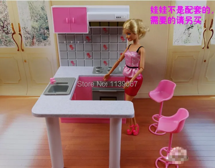 Doll Cabinet Set Dollhouse Kitchen Cookhouse Pink White