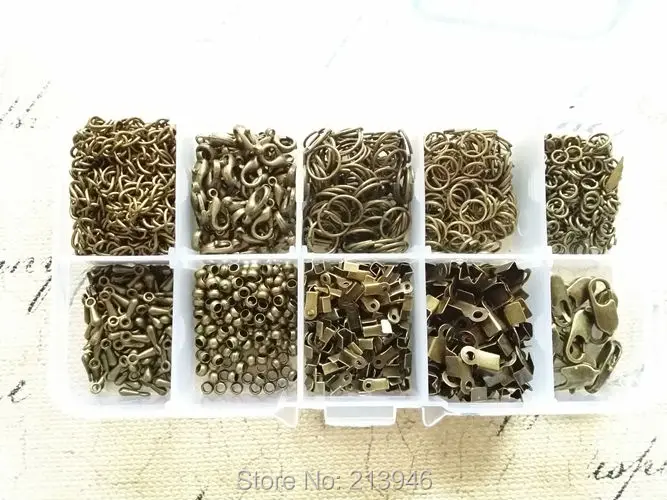 Для DIY браслет~) 1200 шт./компл. Mix 10 видов стилей Винтаж бронза Компоненты шкатулка Интимные аксессуары Set выводы