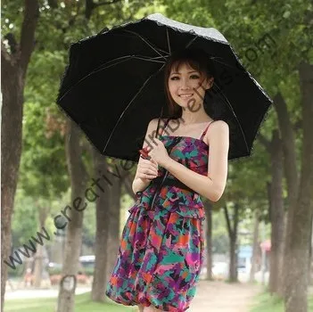 Superlight солнца, 100% солнцезащитный крем, UPF> 50 +, ladies'parasol, 8 К ребра, черный серебряное покрытие, карман зонтик, УФ-защита, арочные завязки