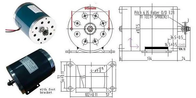 500W 24V мотор, щетки электрического трицикла, почищенный щеткой DC мотор с нижней пластине, электрический самокат мотора