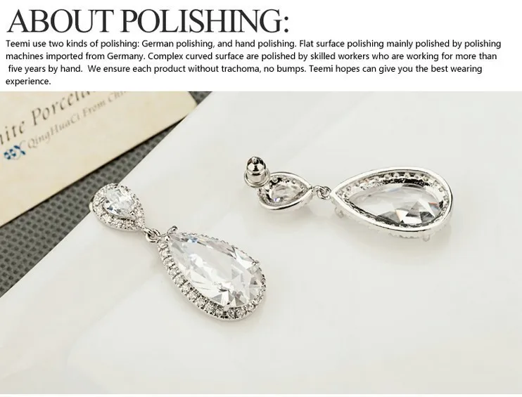 LUOTEEMI Elegant Teardrop Shape White CZ Stone Fashion Waterdrop Bridal Earrings for Sexy Lady Luxury Dinner Dress Accessories