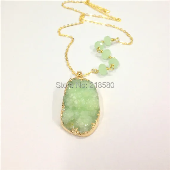 Sn-076 Druzy ювелирные изделия зеленый лайм кристалл Druzy кластера кулон Цепочки и ожерелья с Розария цепи