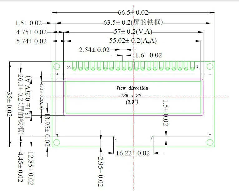 Noenname_null 2.23 дюймов 20pin желтый OLED ЖК-дисплей модуль ssd1305 Привод IC 128*32