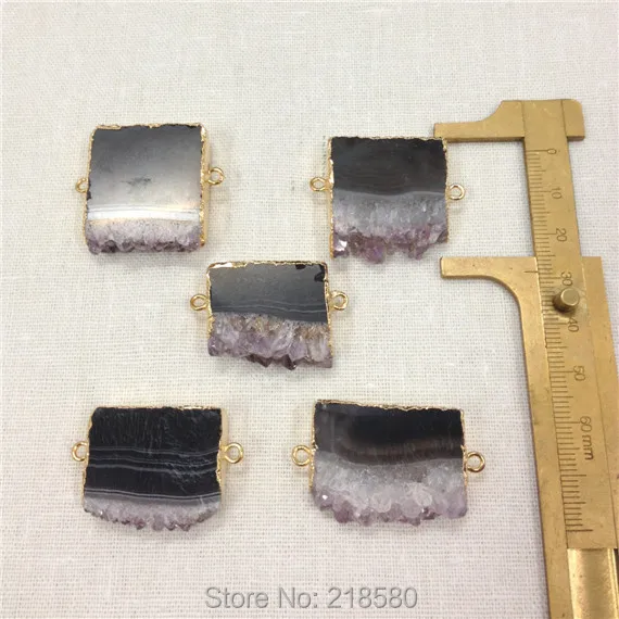 H-AMD41 сырье Druzy аметисты Агат срез подвеска с золотым гальваническим, две петли