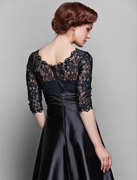 Модная новинка 2016 пикантные vestidos de festa повседневное короткое платье вечерние платье Черное кружево для матери невесты Платья с половиной