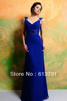 Free Shipping Sexy V Neck Royal BLue Floor Length Long Bridesmaid Dresses BO1336