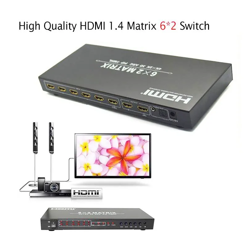 1.4 HDMI Matrix 6x2 hdmi to hdmi Switch converter adapter support 4Kx2K 3D IR extender for HD DVD player satellite receive
