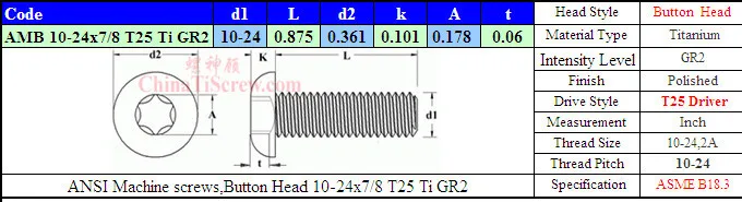 Титан винты 10-24x7/8 кнопка голову Torx T25 драйвер ti GR2 полированная 50 шт