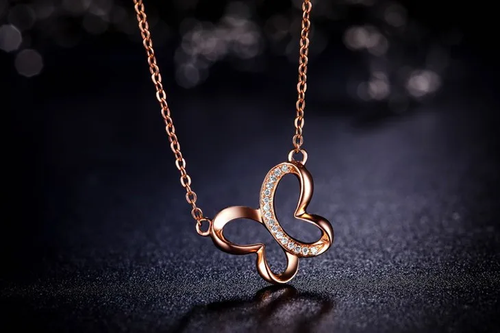 ZOCAI Бабочка 0,03 ct натуральный настоящий бриллиант 18 K розовое золото ожерелье 18 K Розовая Золотая цепочка, колье ювелирные украшения D04734