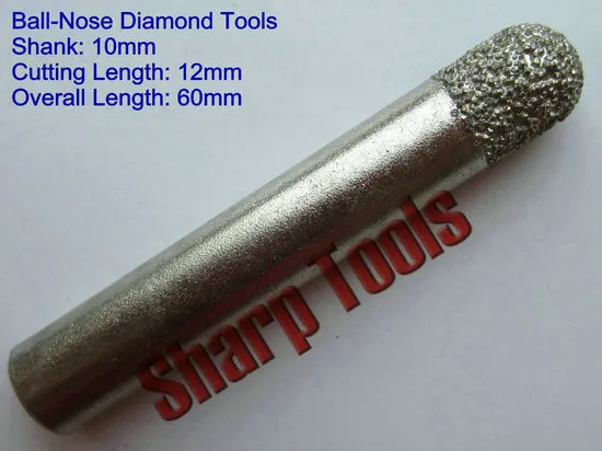 10x12MM Diamond Ball End Mill Cutter Milling Tools, Durable CNC Diamond Engraving Bit Stone Engraving Tools on Marble 3d Carving